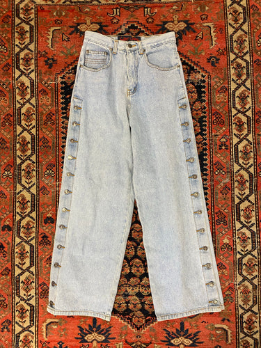 Vintage High Waisted Side Button Jeans - 27in