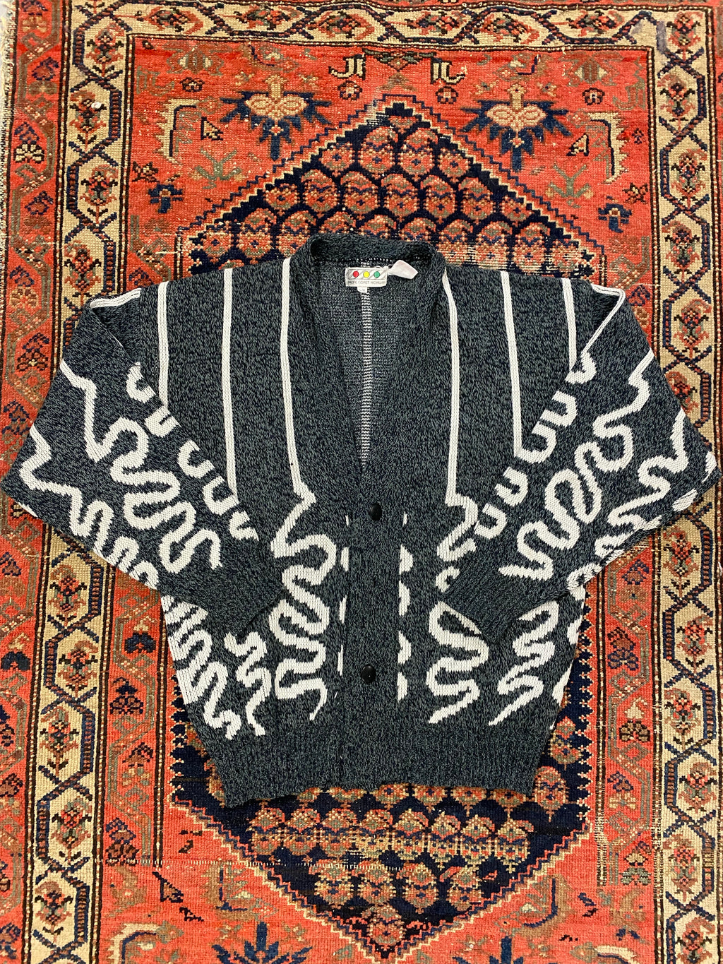 90s Patterned Knit Cardigan - L