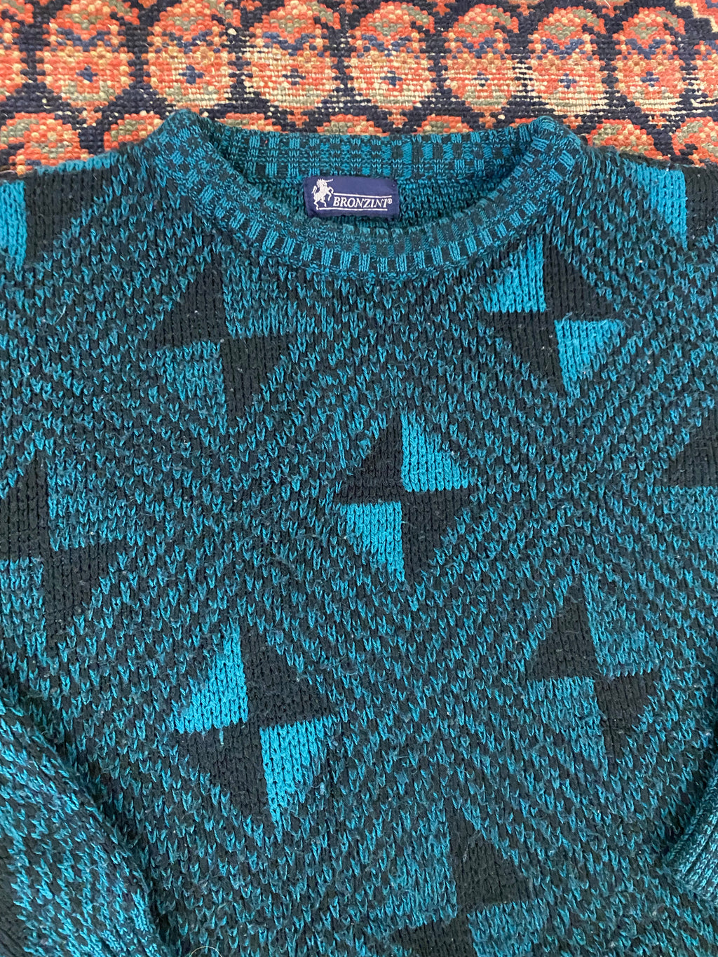 Vintage Patterned Knit Sweater - S