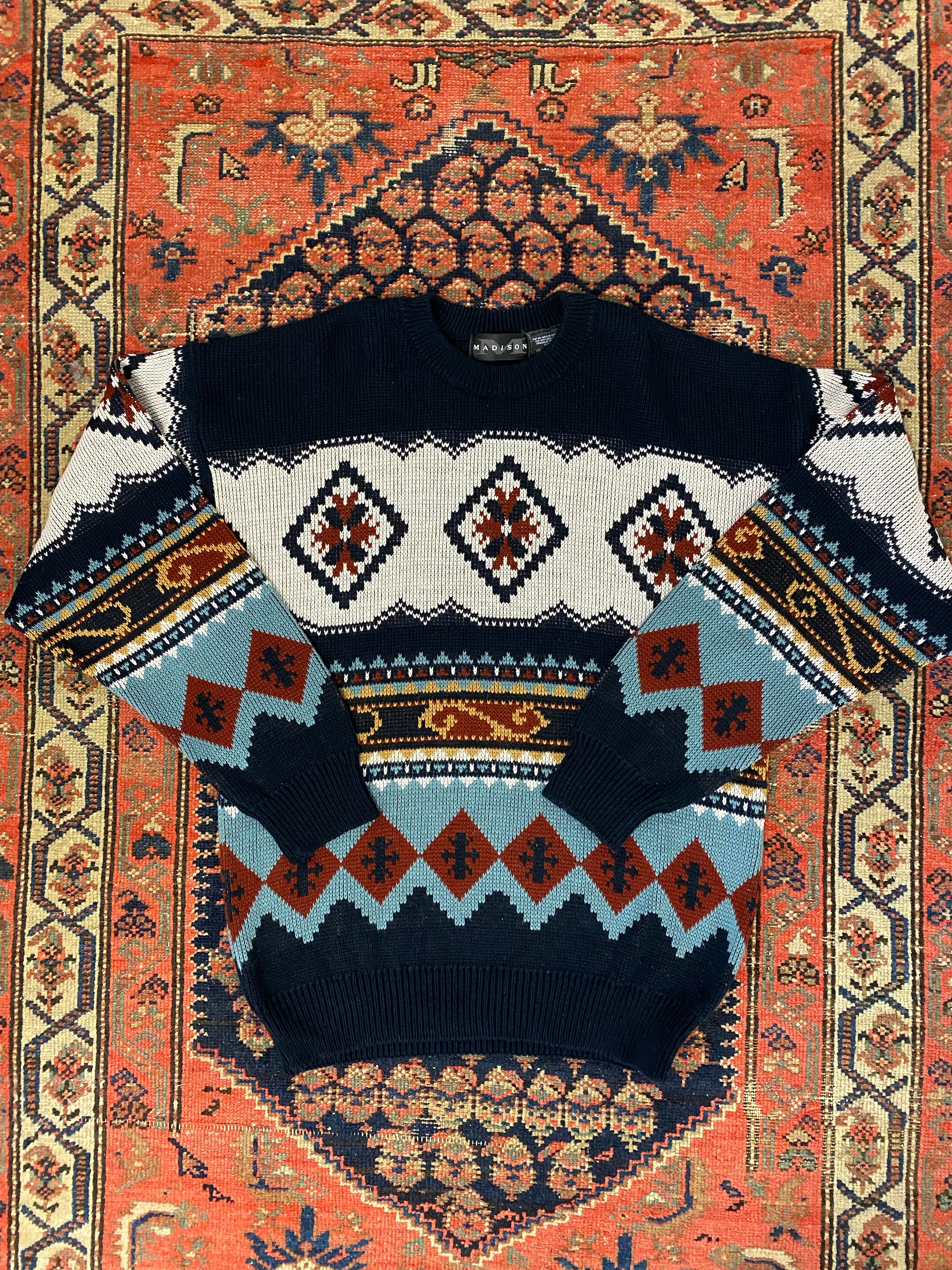 Vintage Patterned Knit Sweater - L