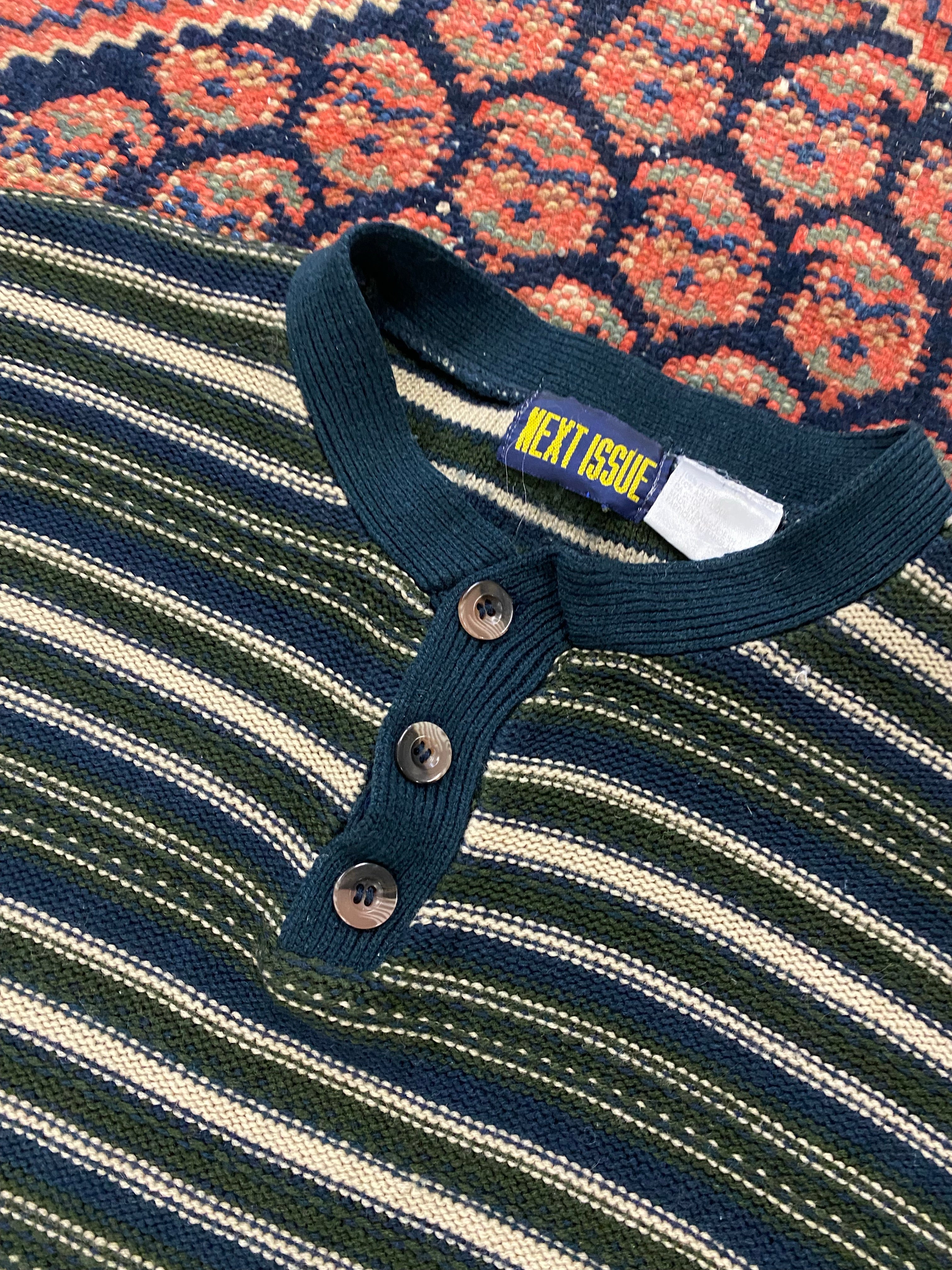 Vintage Striped Henley Long Sleeve - M