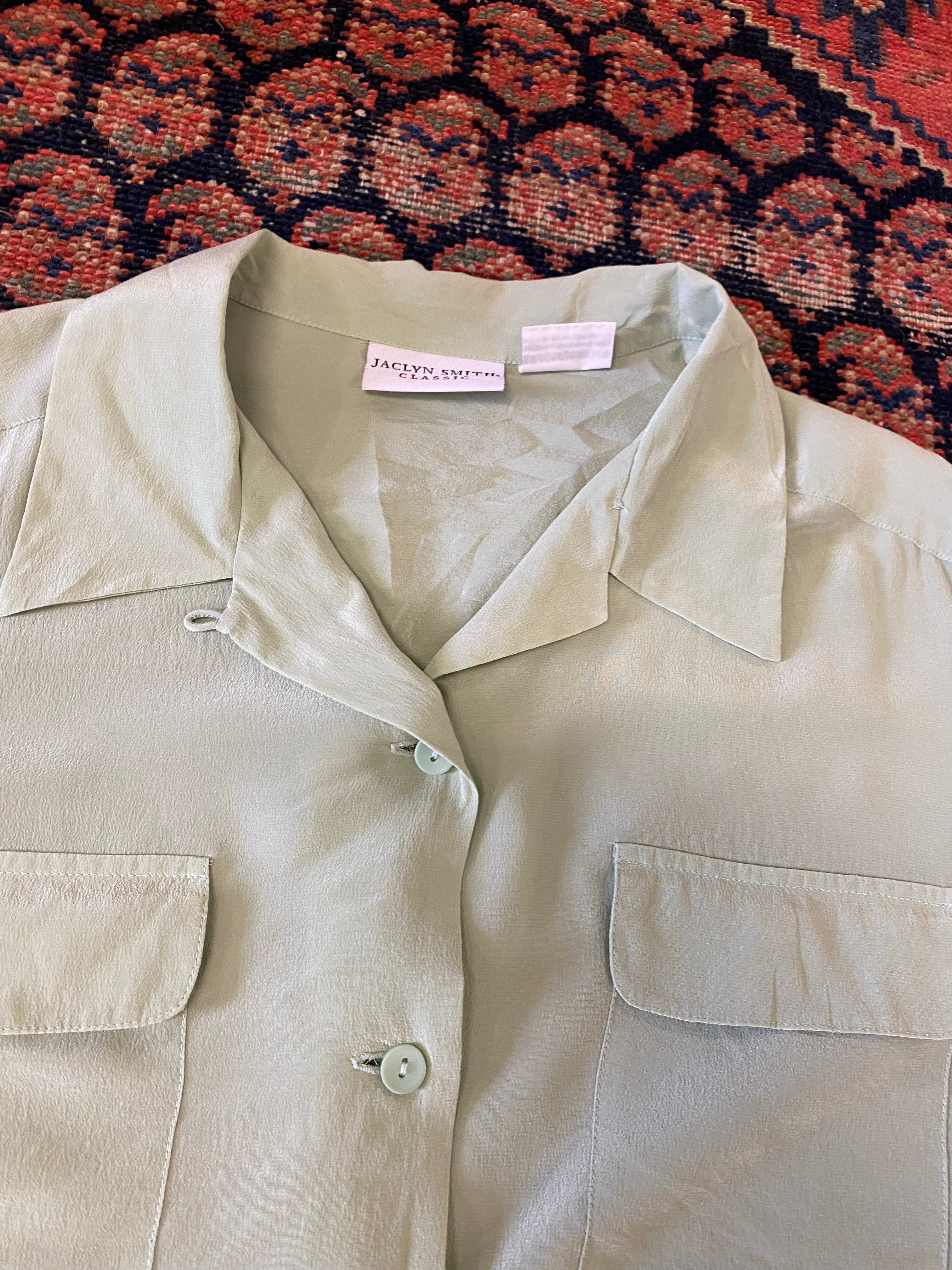 Vintage Mint Linen Button Up Shirt - WMNS - L