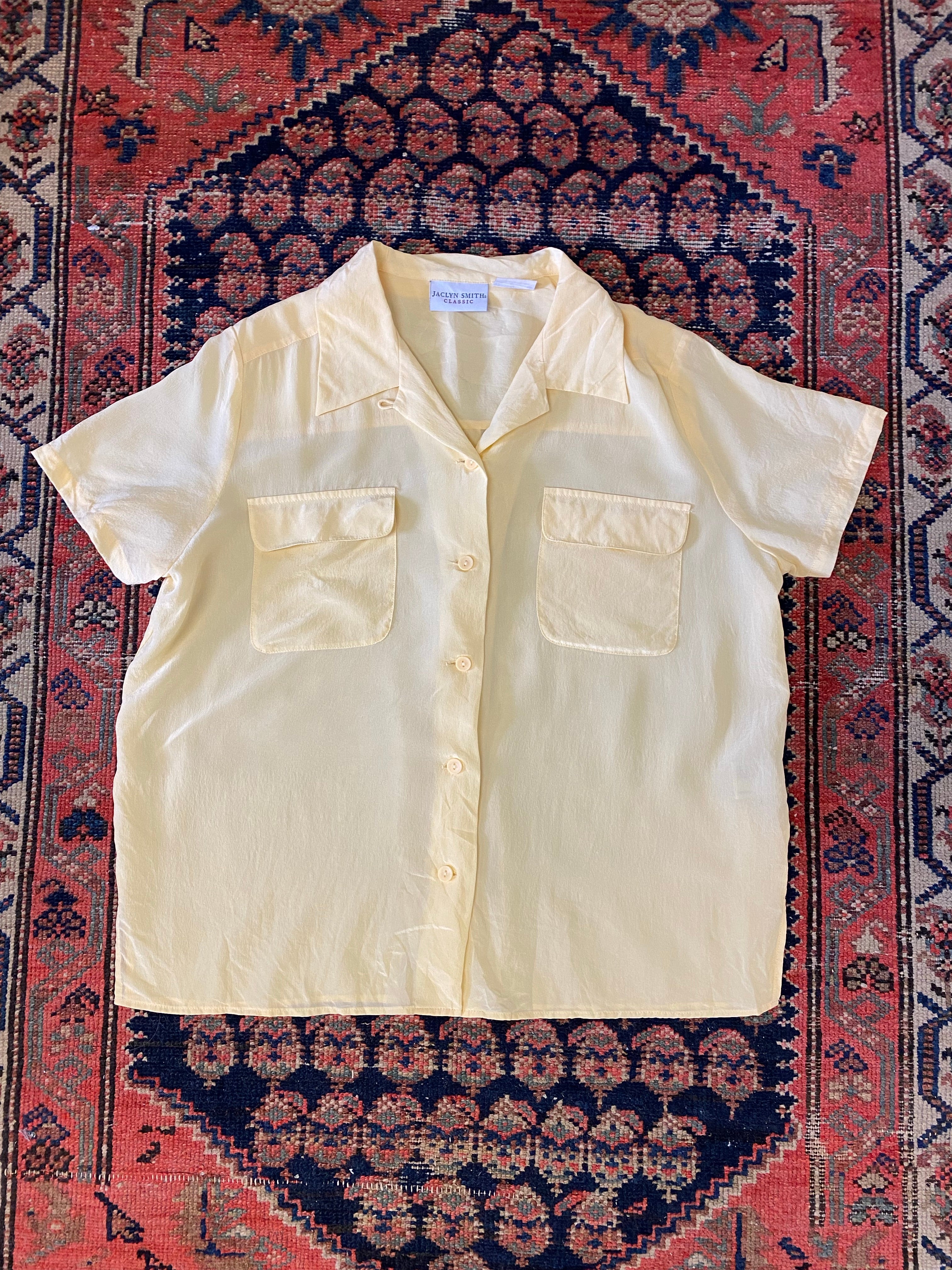 90s Yellow Linen Button Up Shirt - WMNS - L