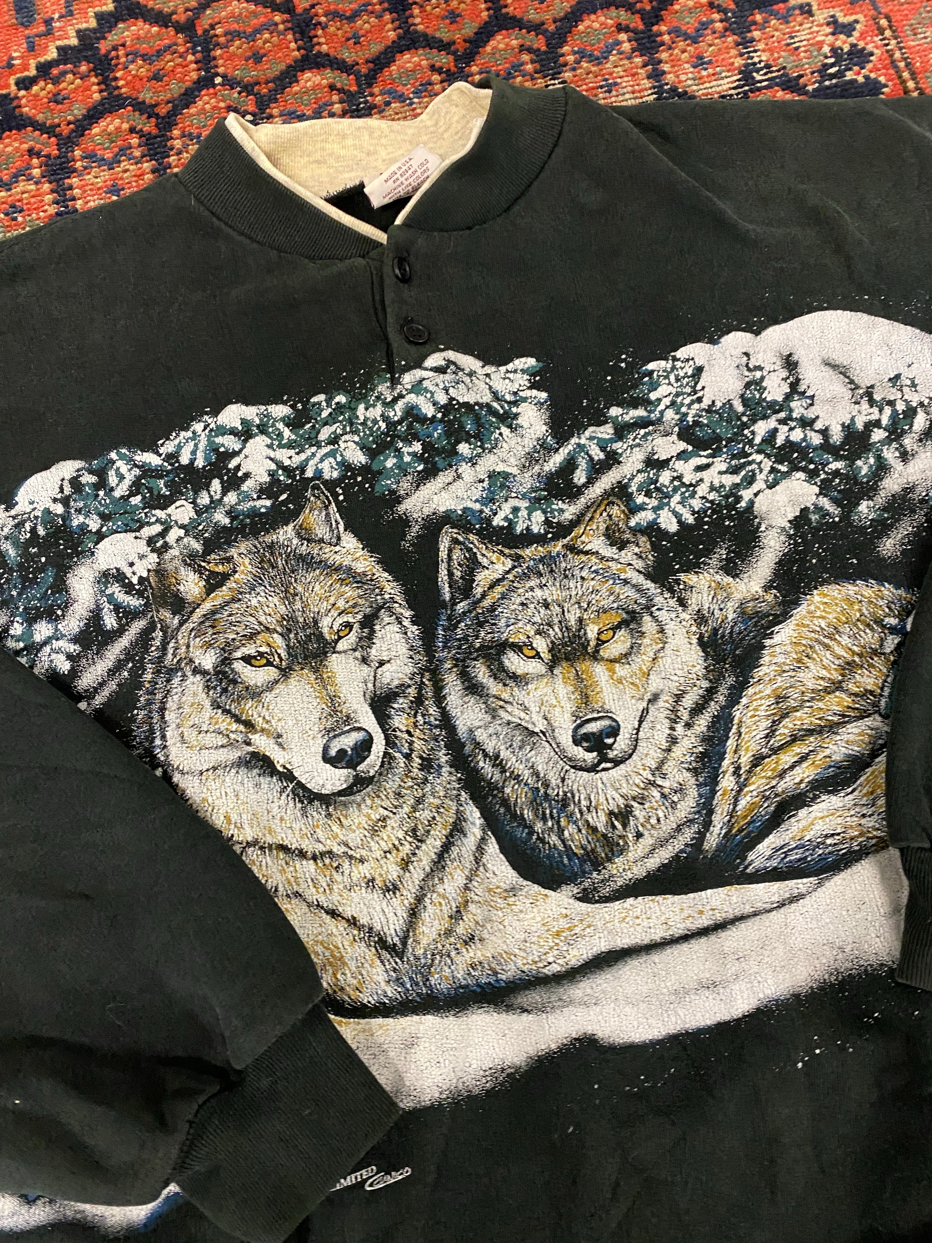 Vintage All Over Wolf Printed Crewneck - M