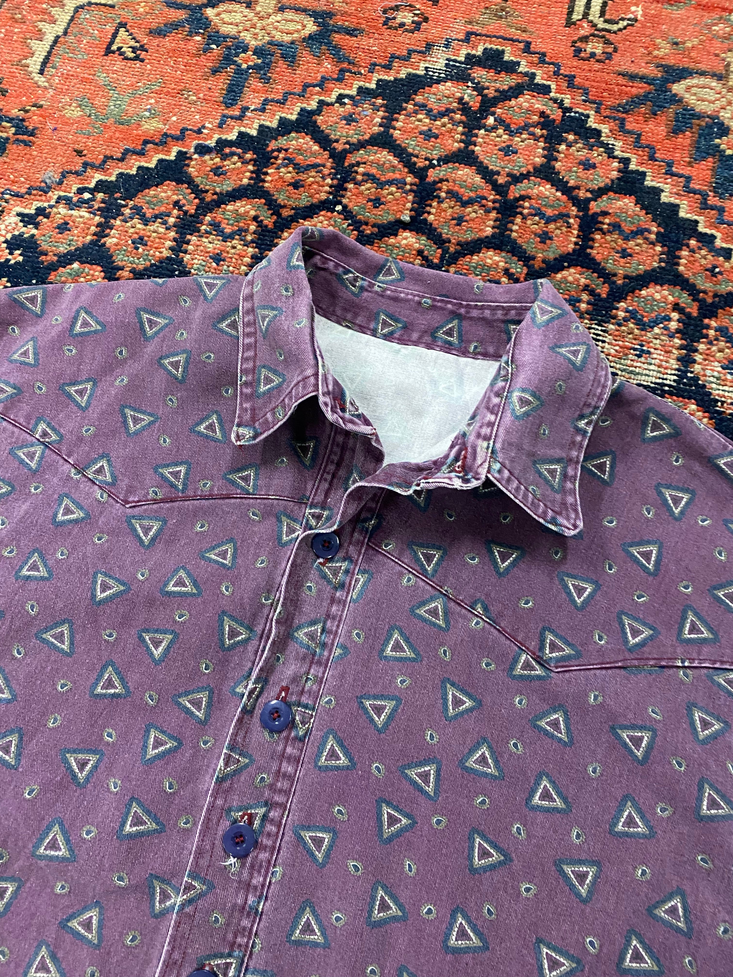 Vintage Patterned Button Up Shirt - M