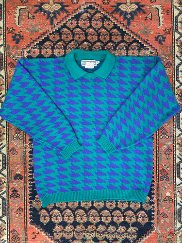 Vintage Patterned Collard Knit Sweater - S