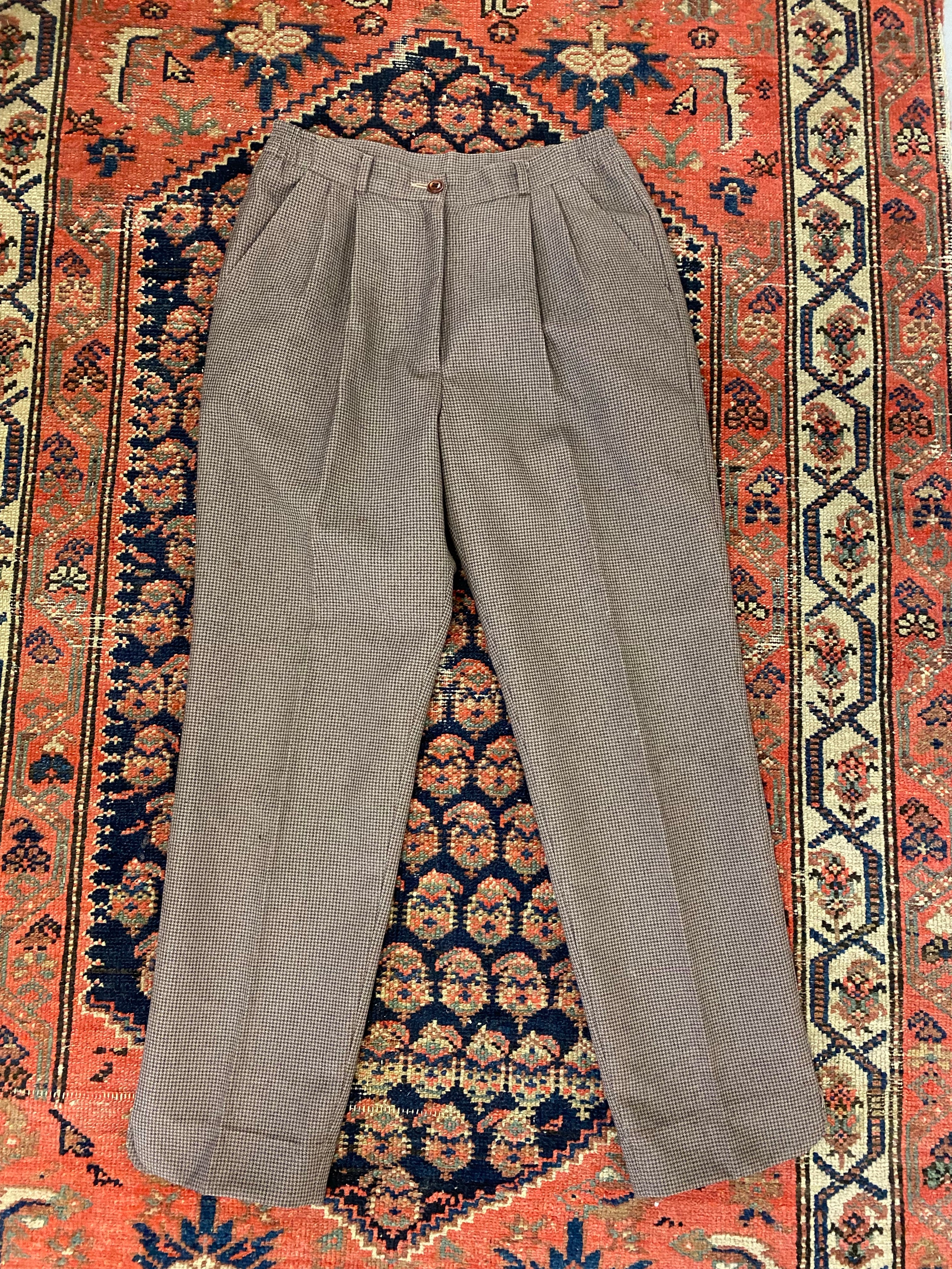 Vintage High Waisted Pleated Plaid Trousers - 27in