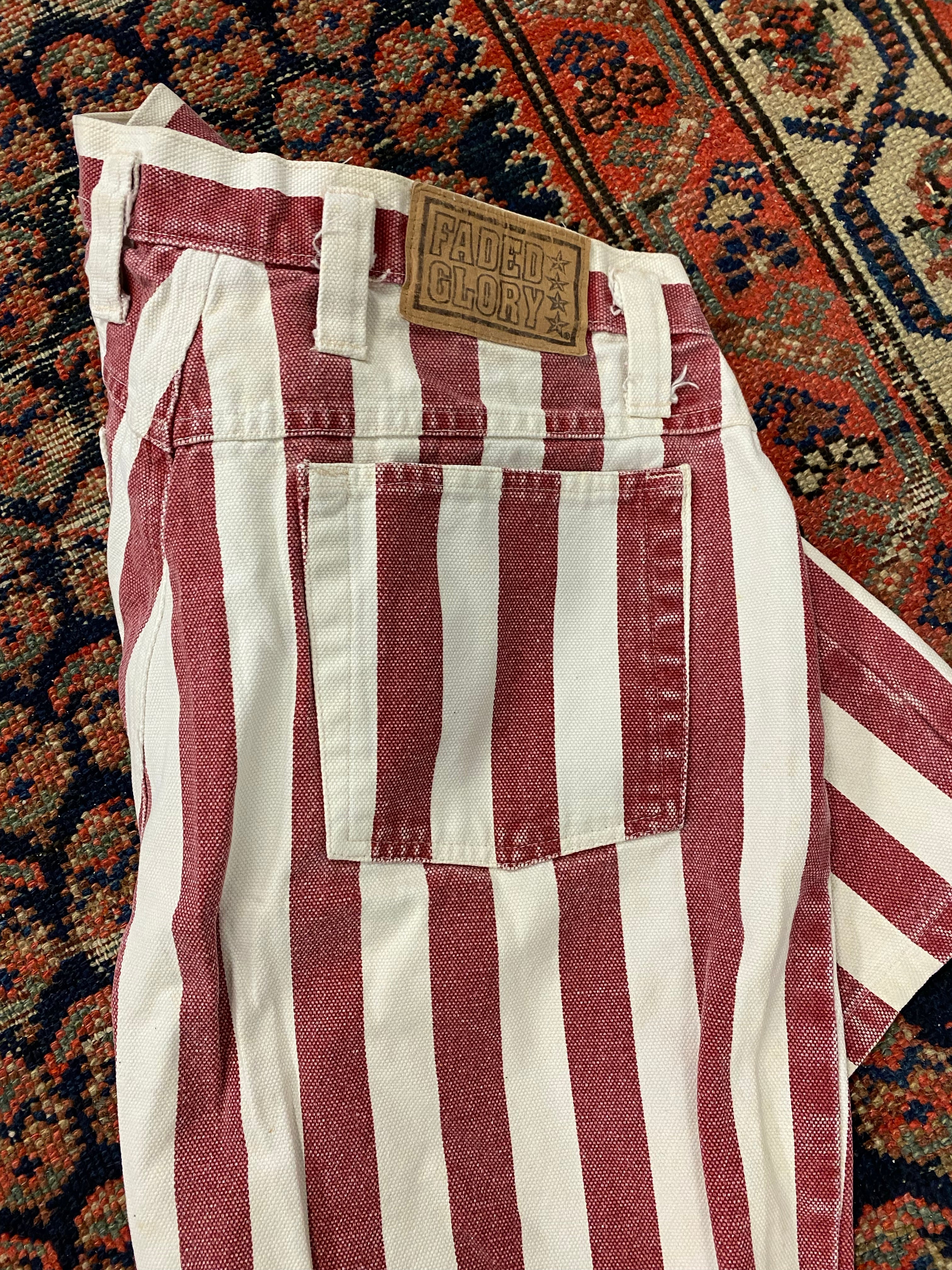 Vintage High Waisted Striped Denim Shorts - 28IN/W