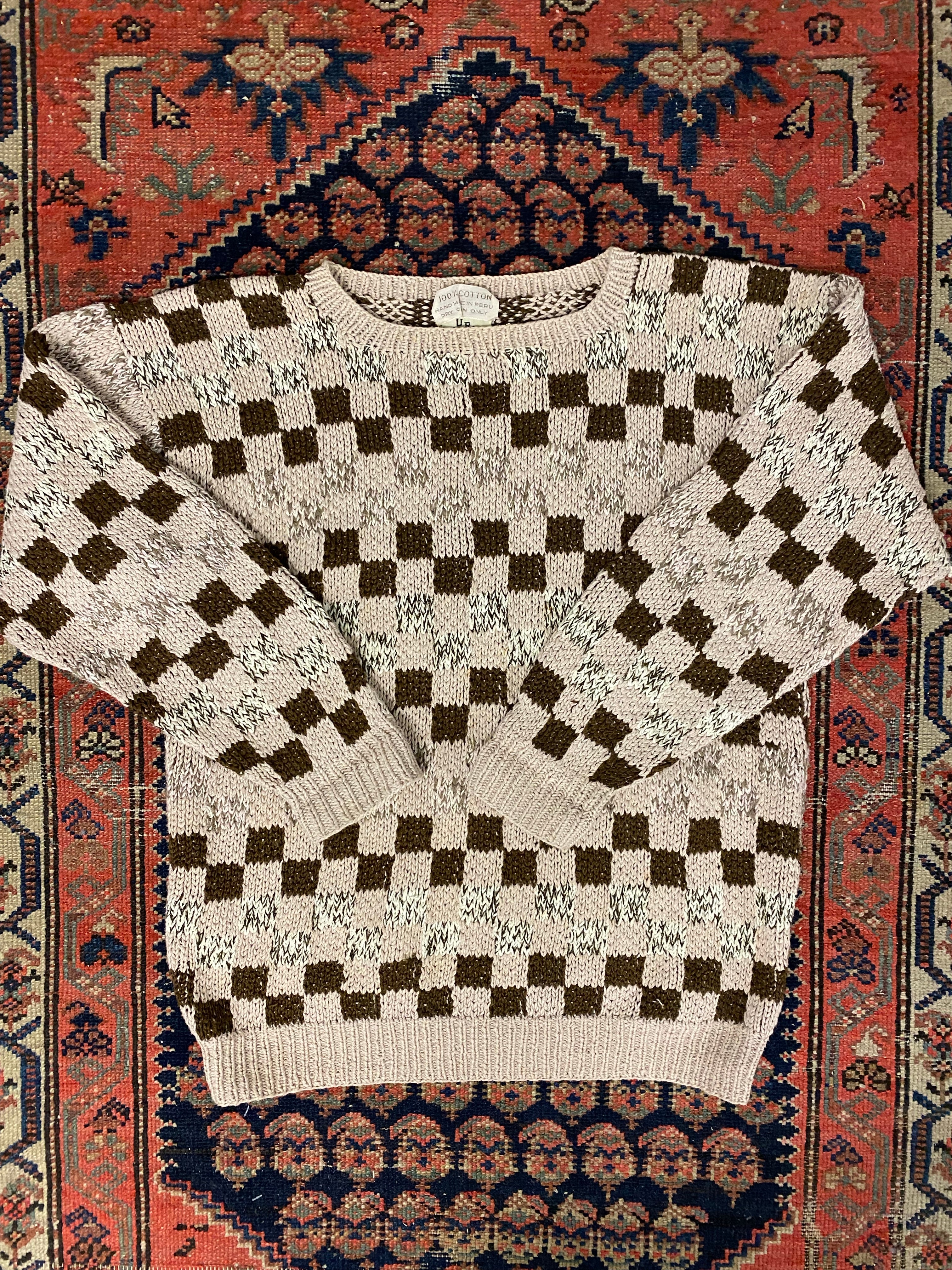 90s Checkered Knit Sweater - L