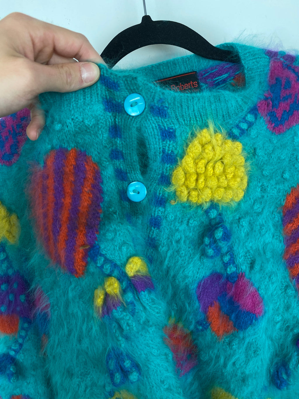 90s Fuzzy Mohair Front Button Knit top - M