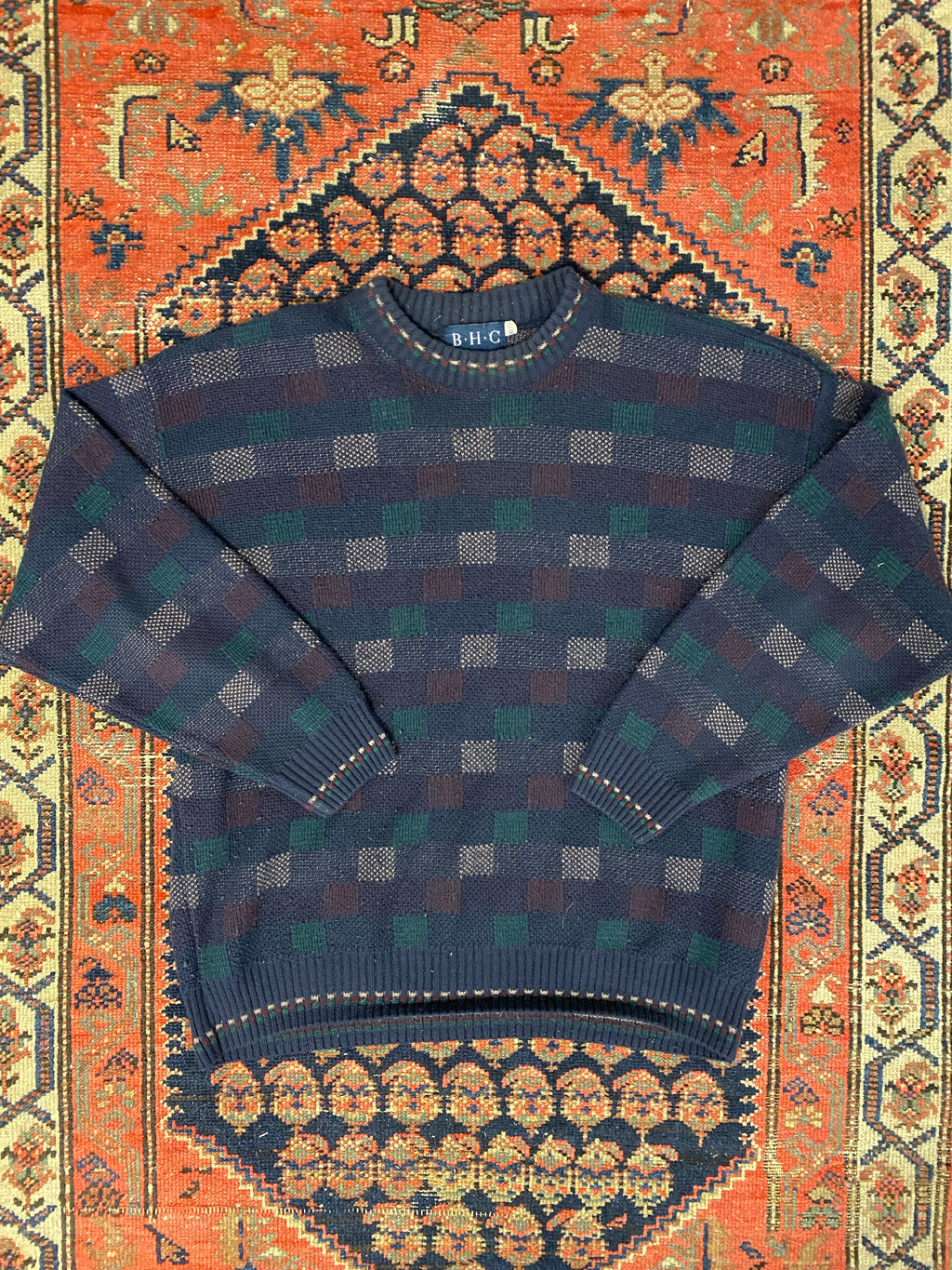 Vintage Patterned Knit Sweater - M