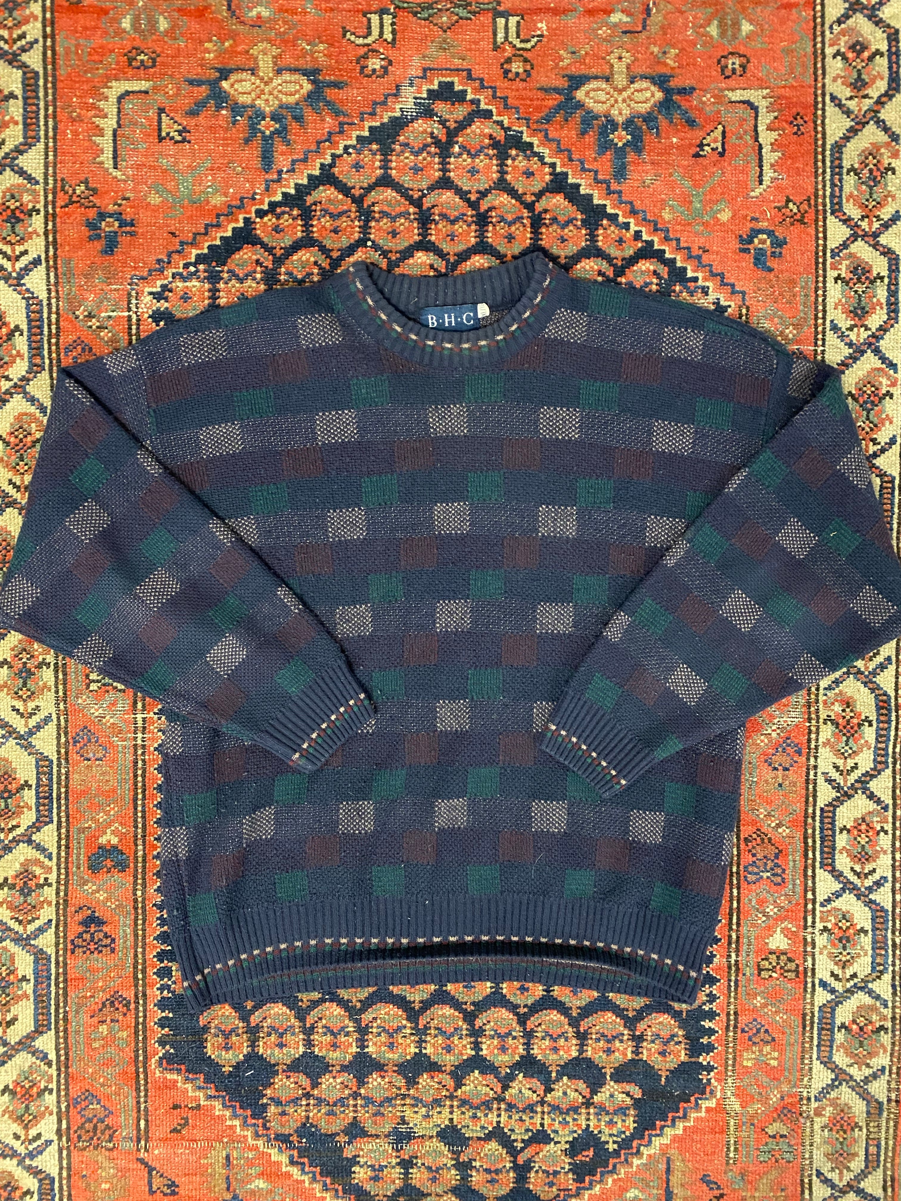 Vintage Patterned Knit Sweater - M