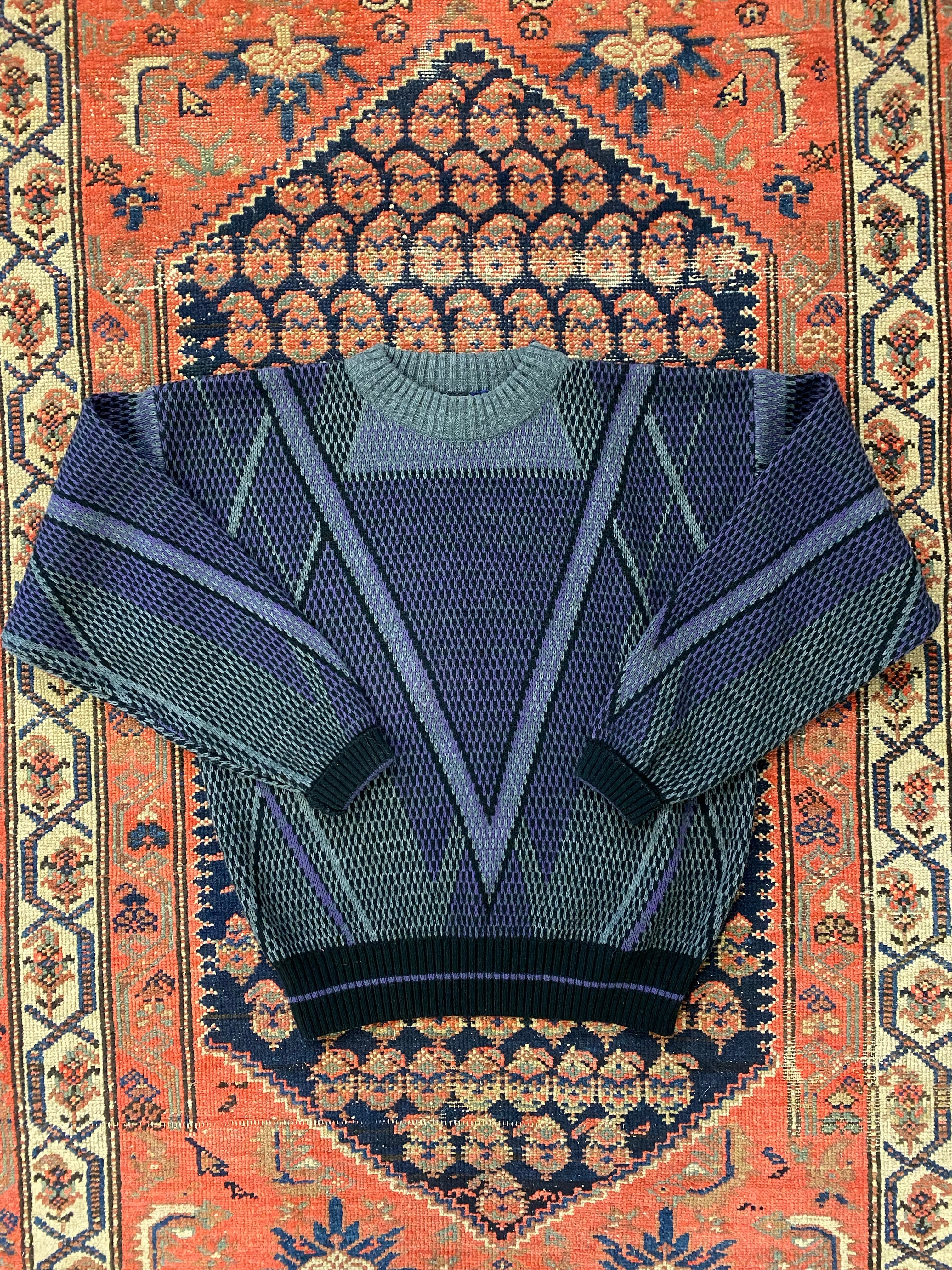 Vintage Purple Patterned Knit Sweater - S