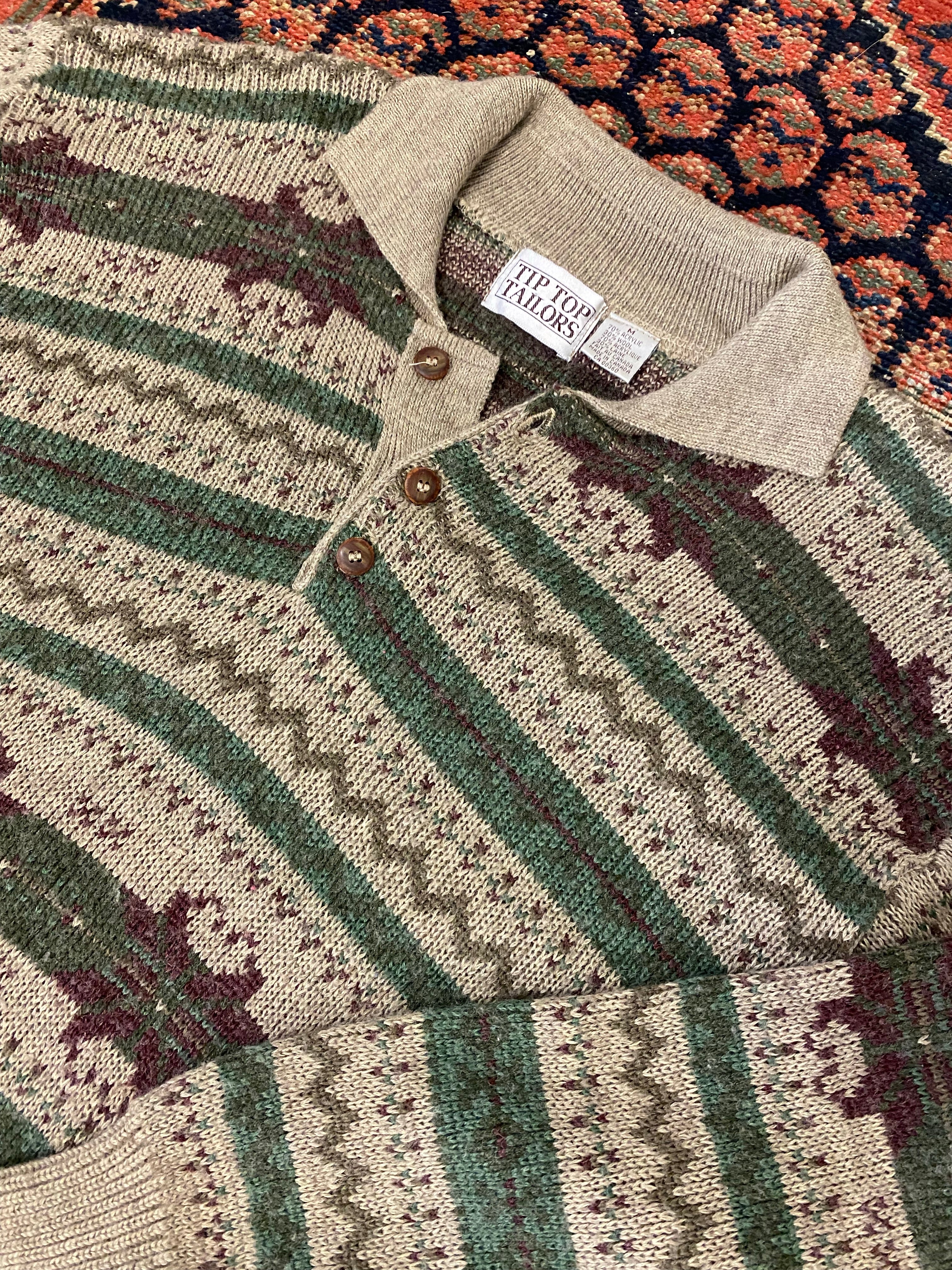 Vintage Knitted Collared Sweater - M