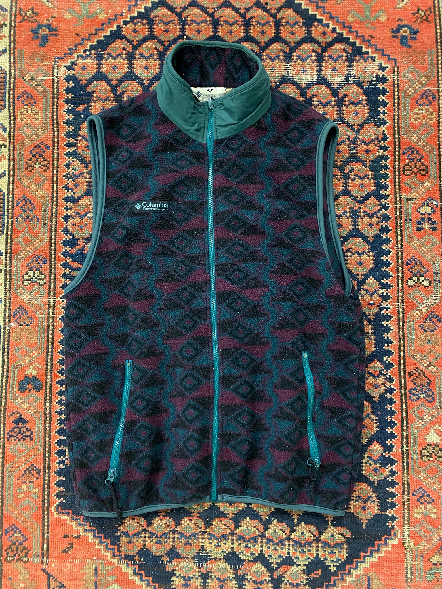 Vintage Patterned Columbia Fleece Vest - M