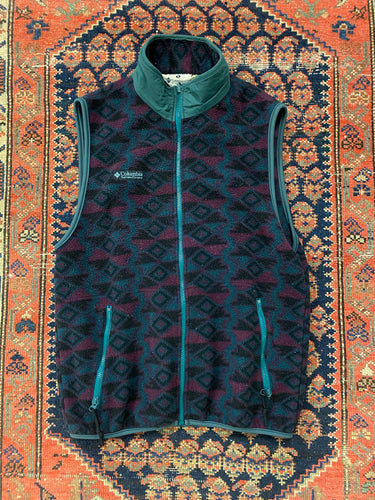Vintage Patterned Columbia Fleece Vest - M