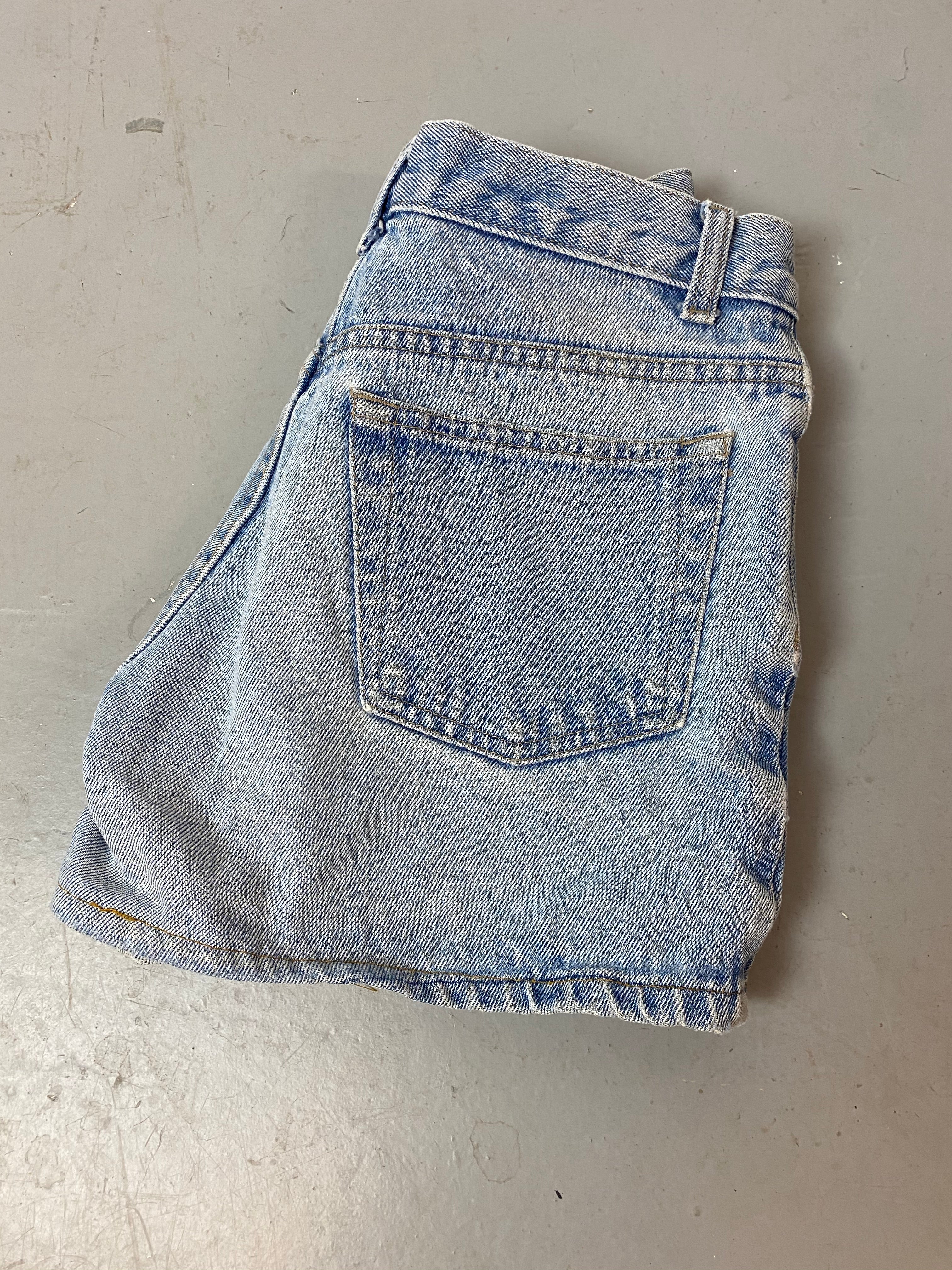 Vintage High Waisted Rough Wear Hemmed Denim Shorts - 28in
