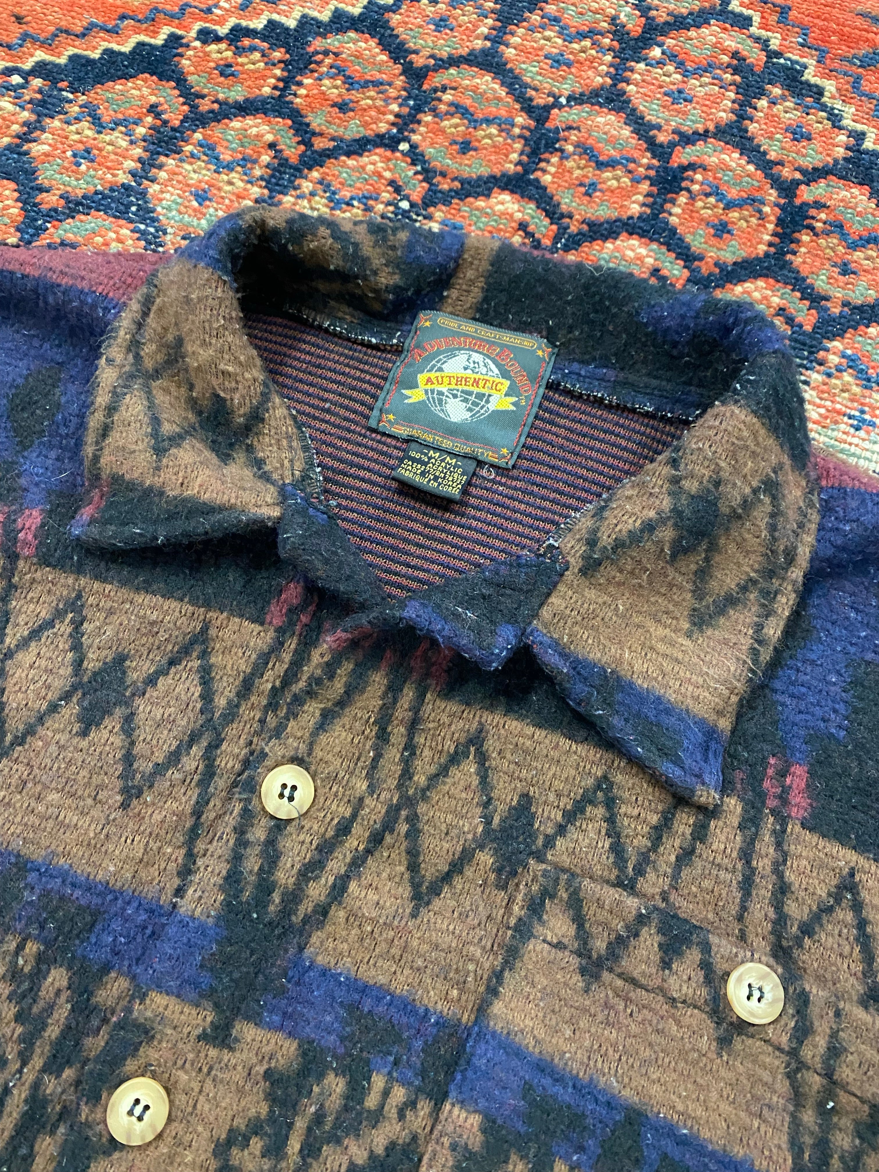 Vintage Fleece Aztec Button Up - M