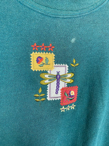 Vintage embroidered dragon fly crewneck