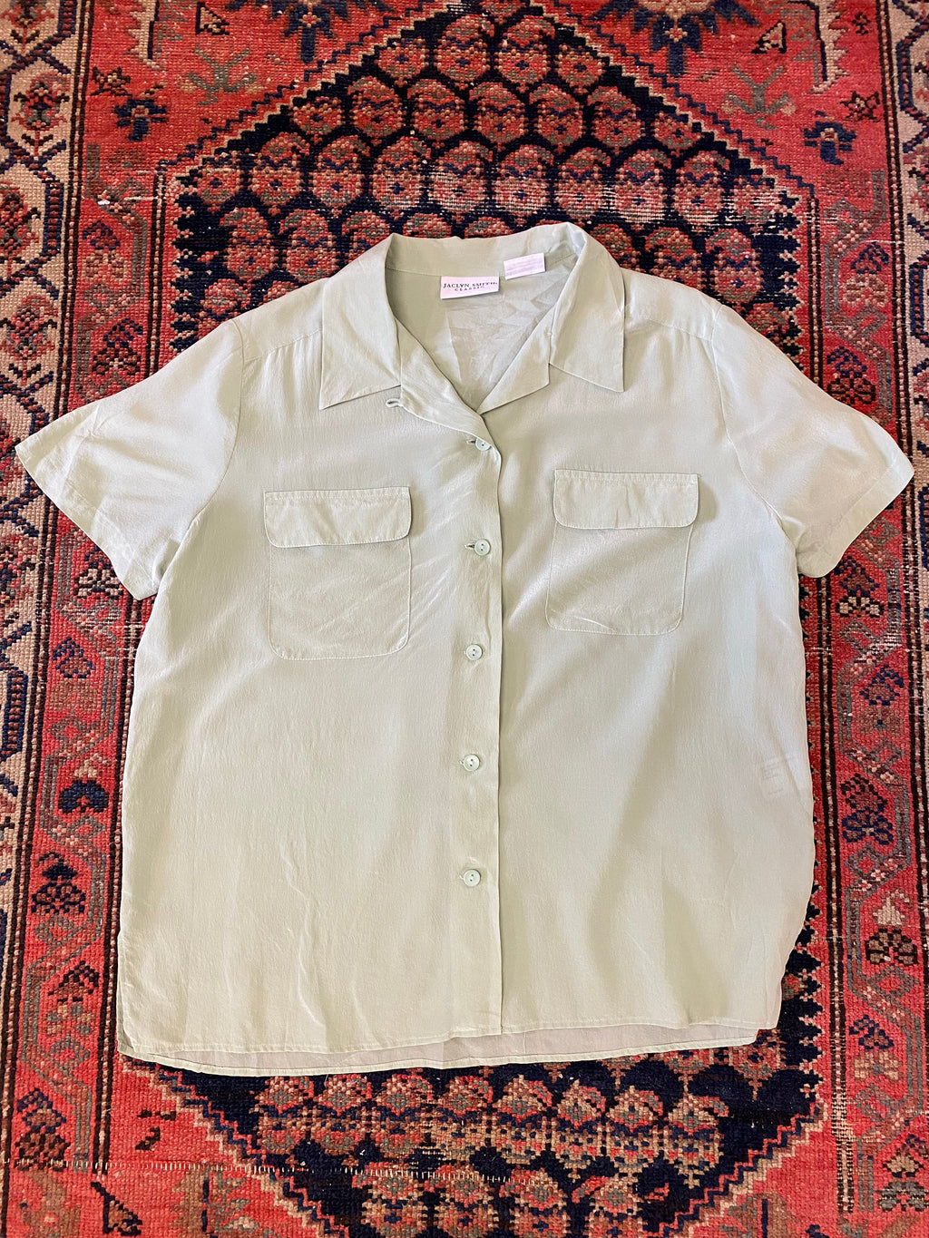 Vintage Mint Linen Button Up Shirt - WMNS - L