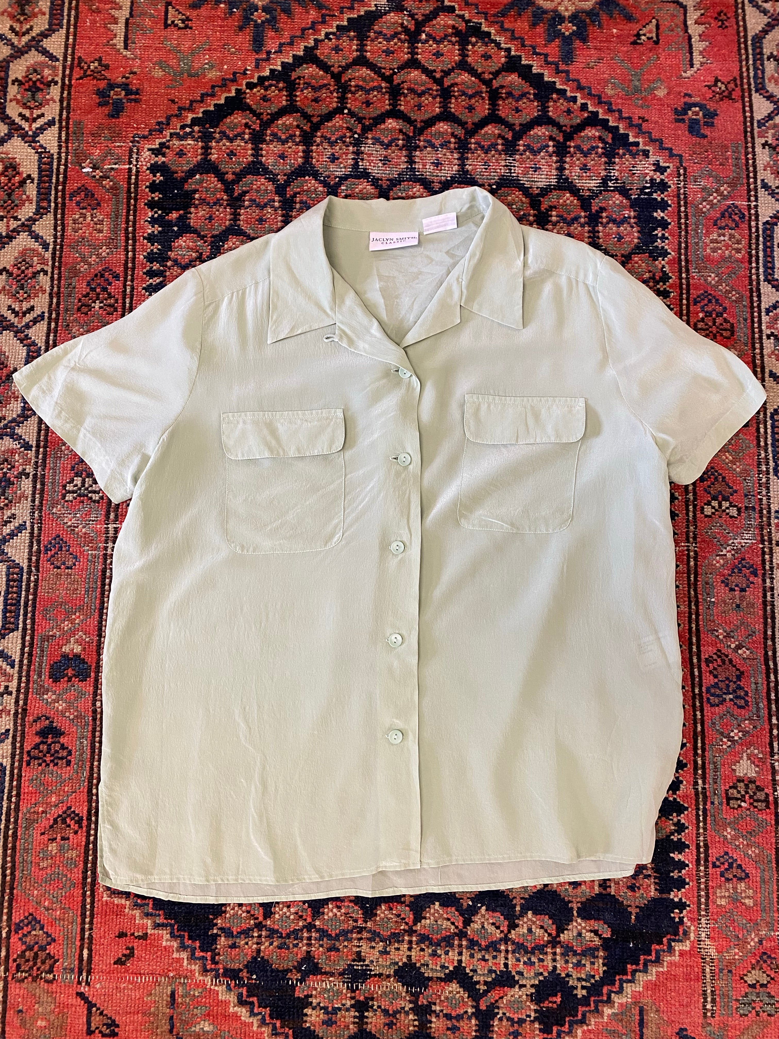 Vintage Mint Linen Button Up Shirt - WMNS - L