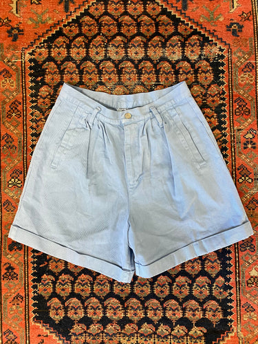 Vintage Baby Blue Cuffed High Waisted Denim Shorts - 29in