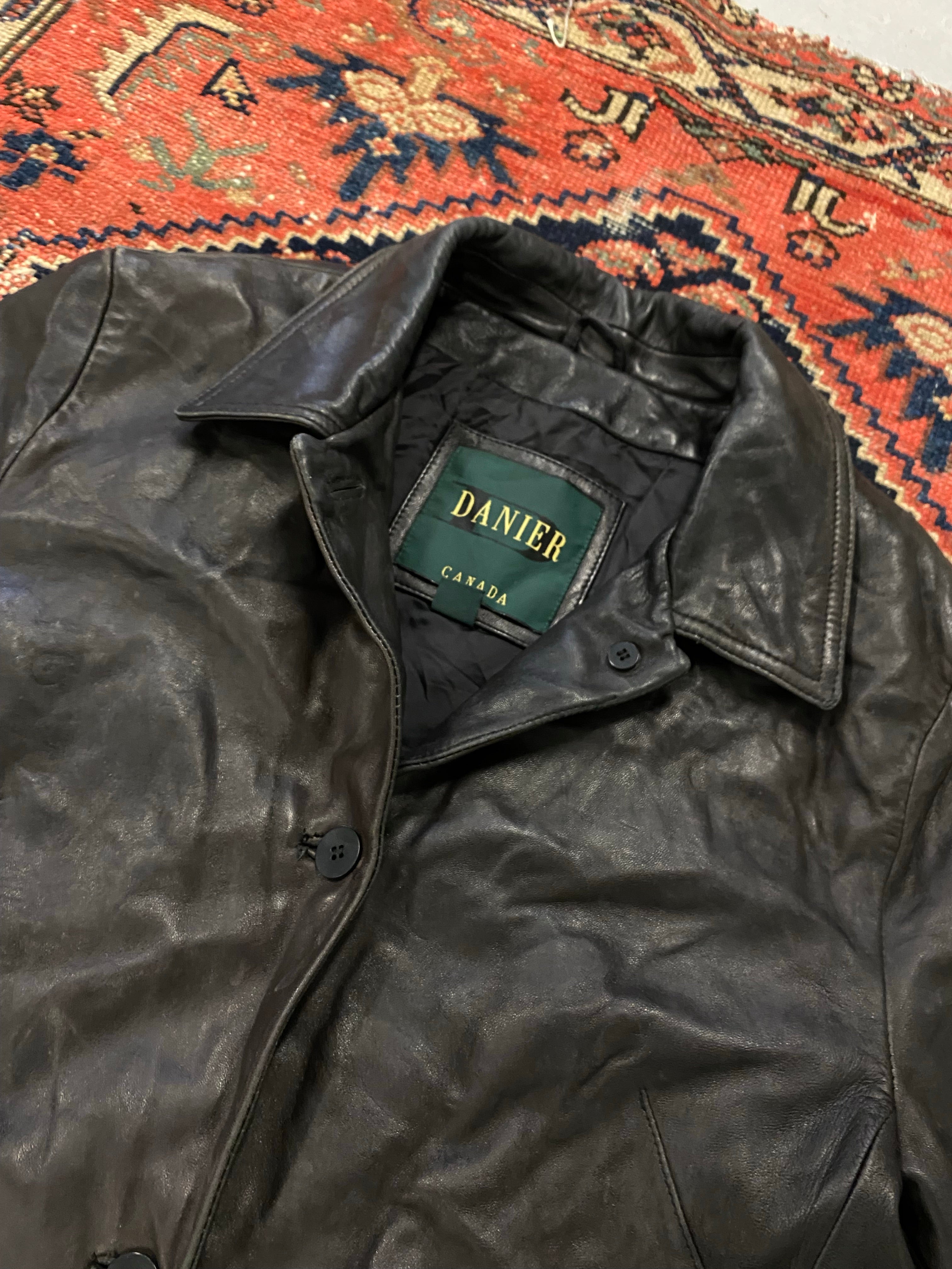 Vintage Long Leather Jacket - WMNS L