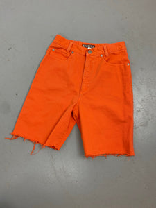 Orange high waisted frayed denim shorts