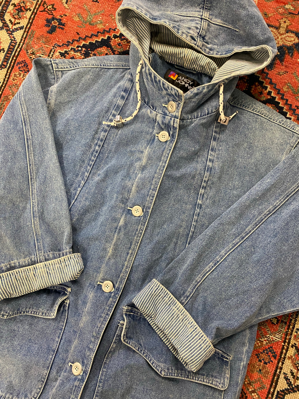 Vintage Hooded Denim Parka - M