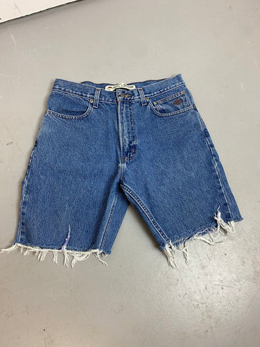 90s High Waisted Harley Davidson Frayed Denim Shorts - 30in