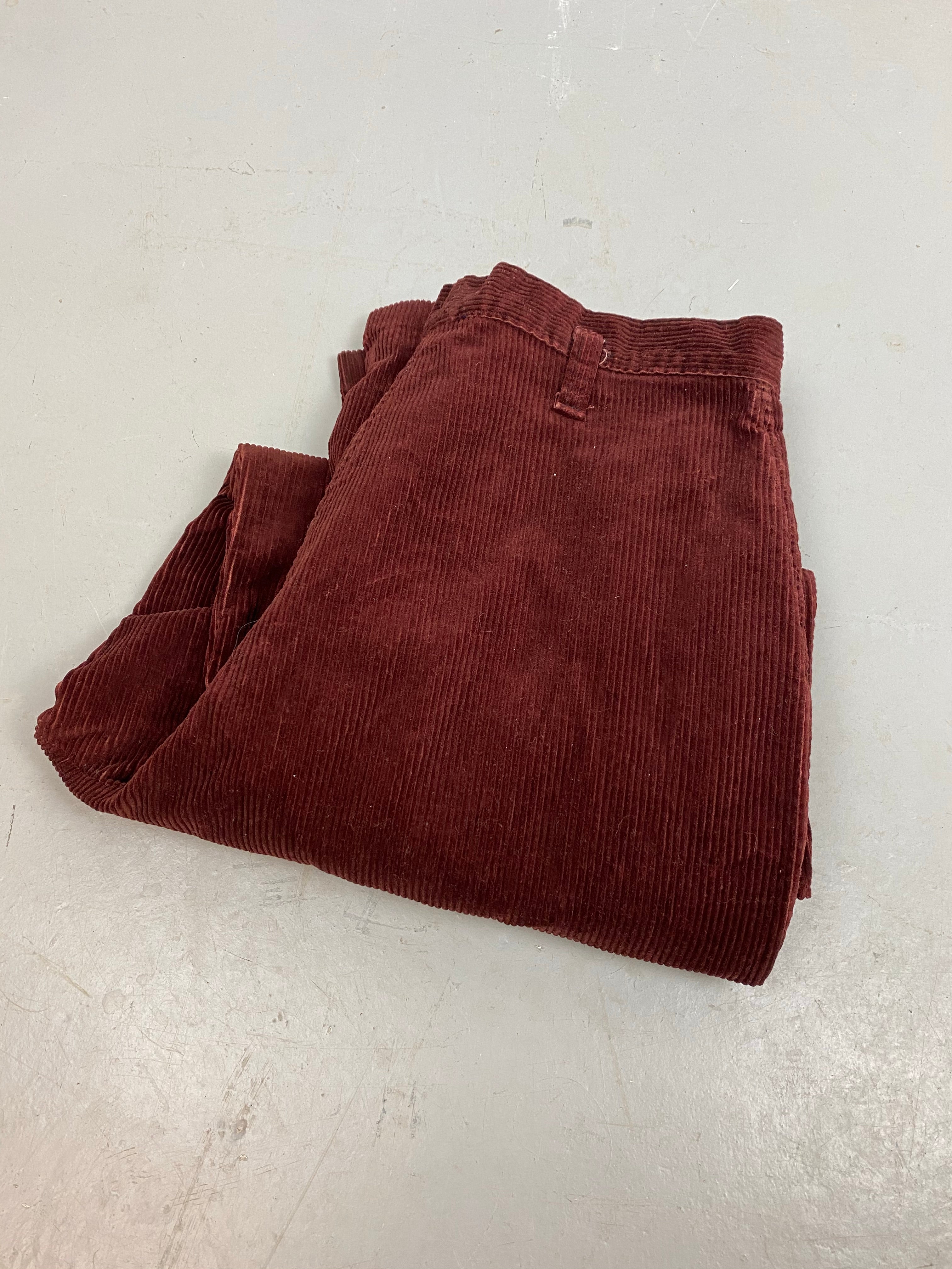 Burgundy corduroy wide pleated trousers