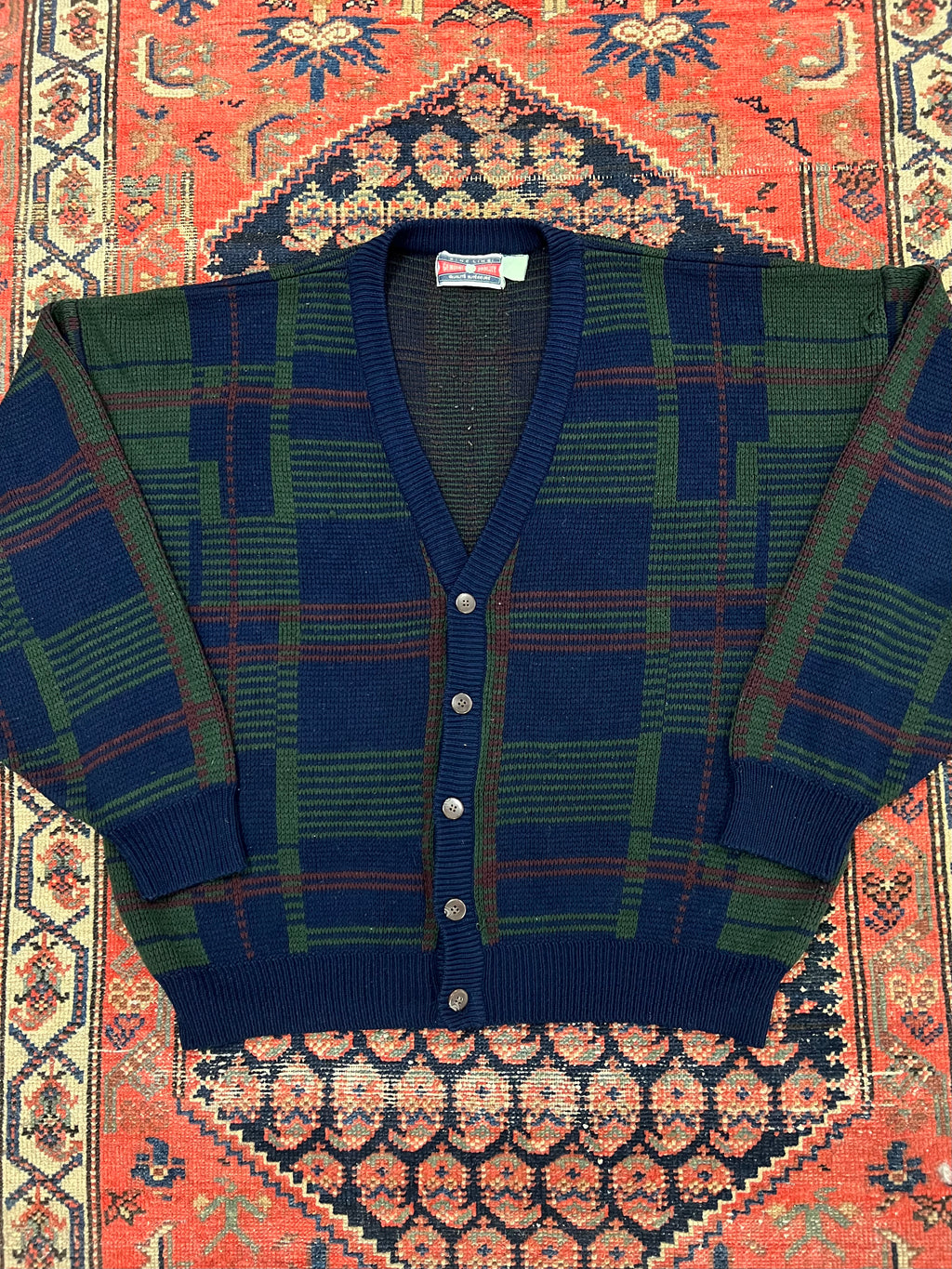 VINTAGE PATTERN KNIT CARDIGAN - LARGE