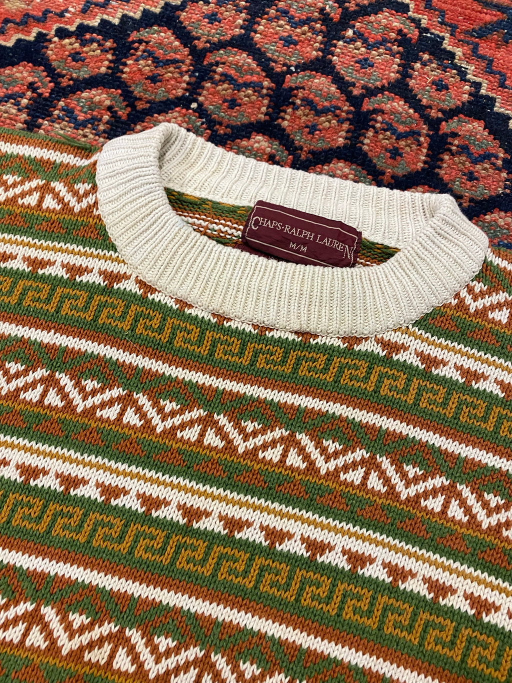 Vintage Patterned Knit Sweater - M