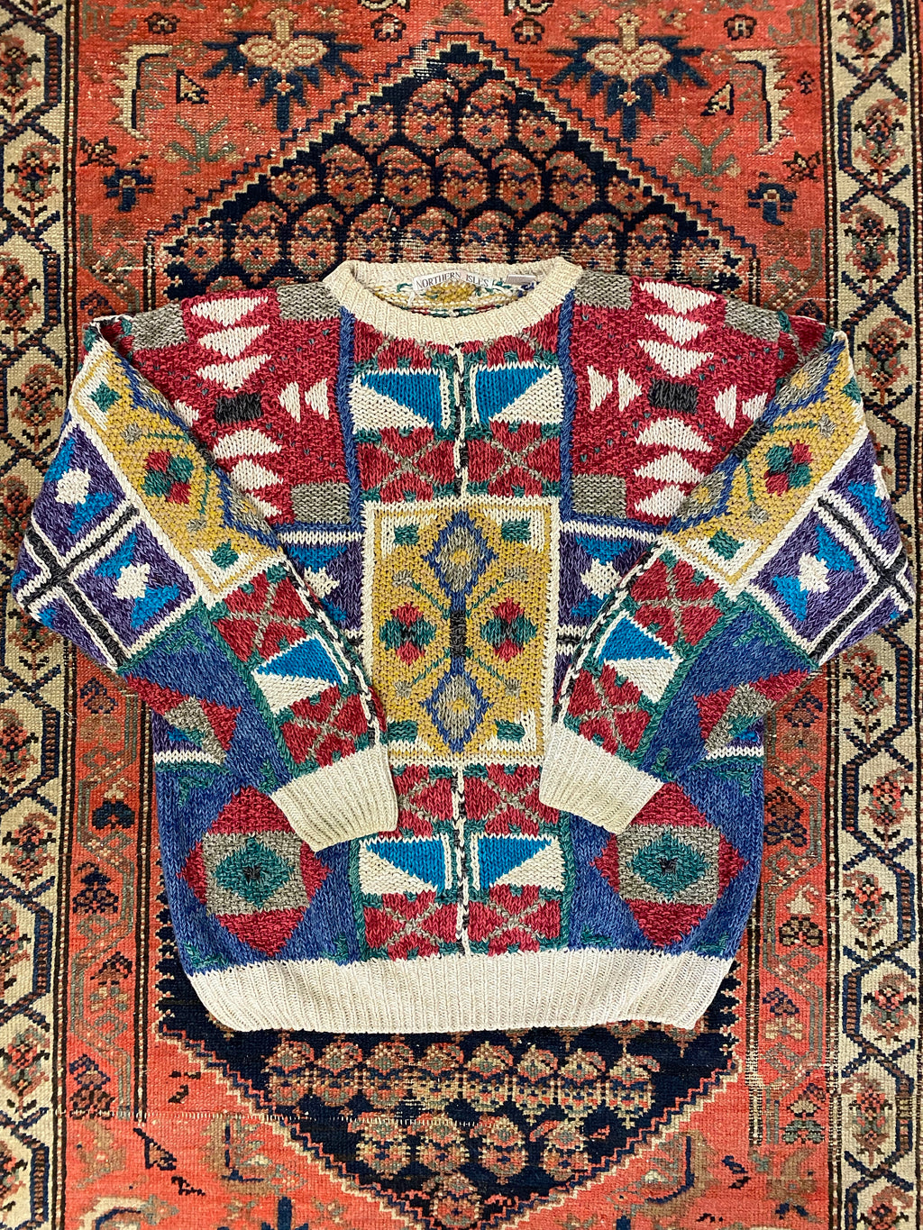 Vintage Patterned Knit Sweater - L