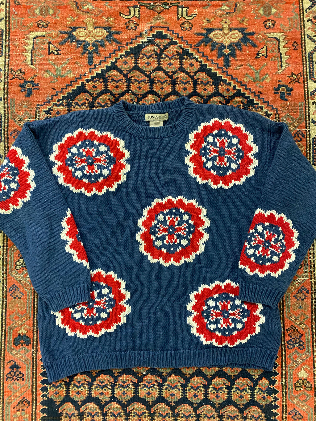 Vintage Patterned Knit Sweater - S