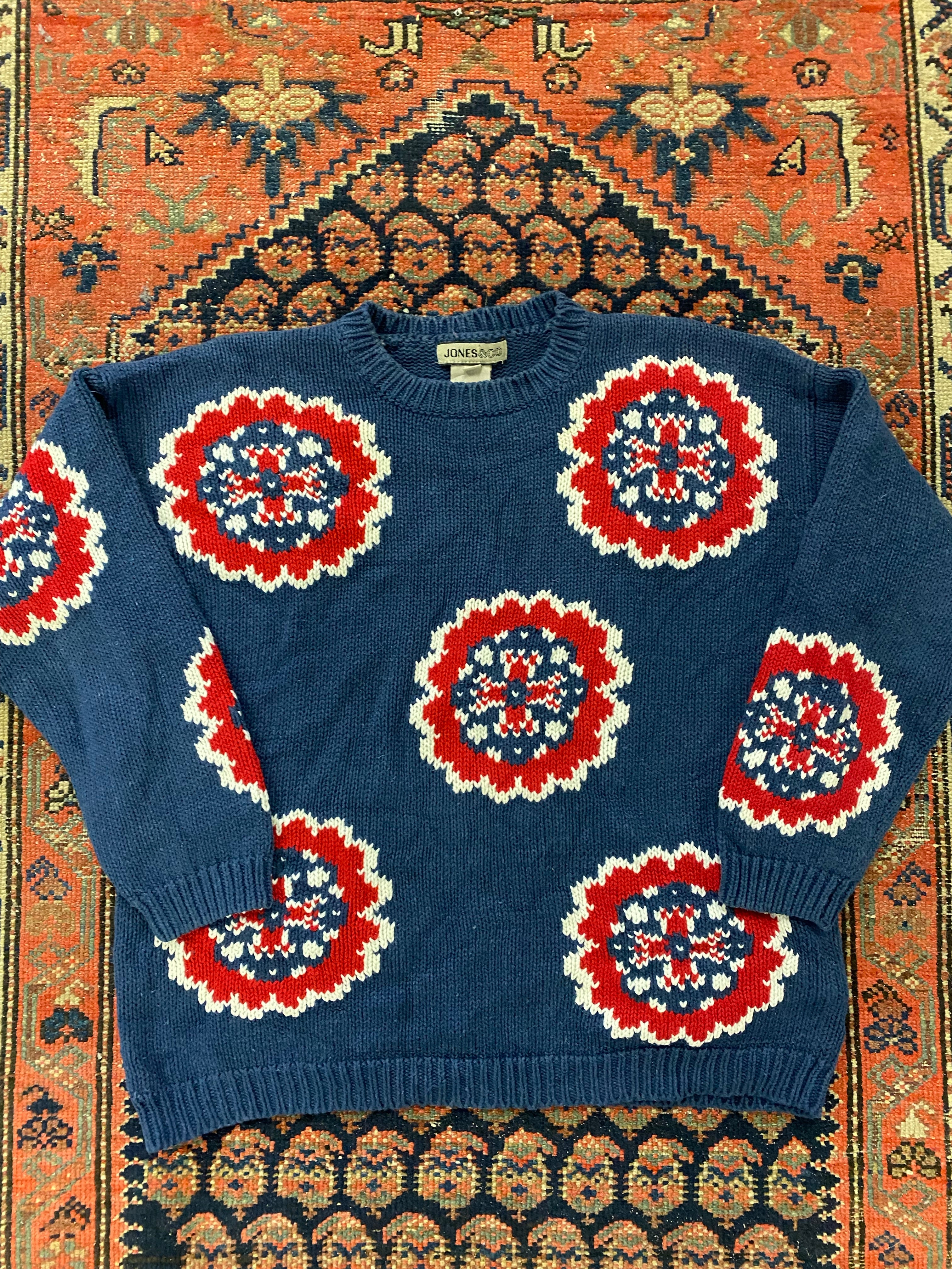 Vintage Patterned Knit Sweater - S