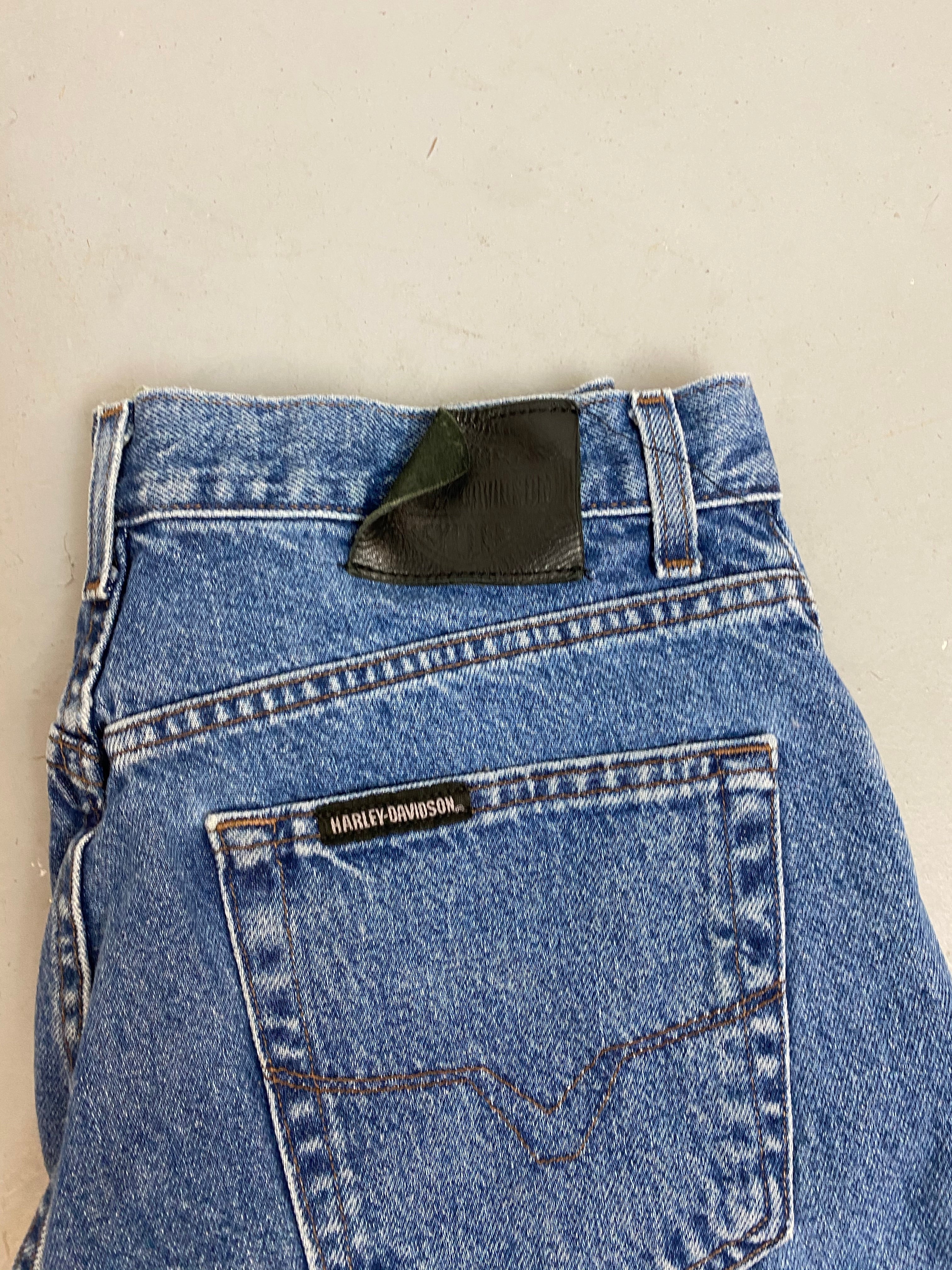 90s High Waisted Harley Davidson Frayed Denim Shorts - 30in