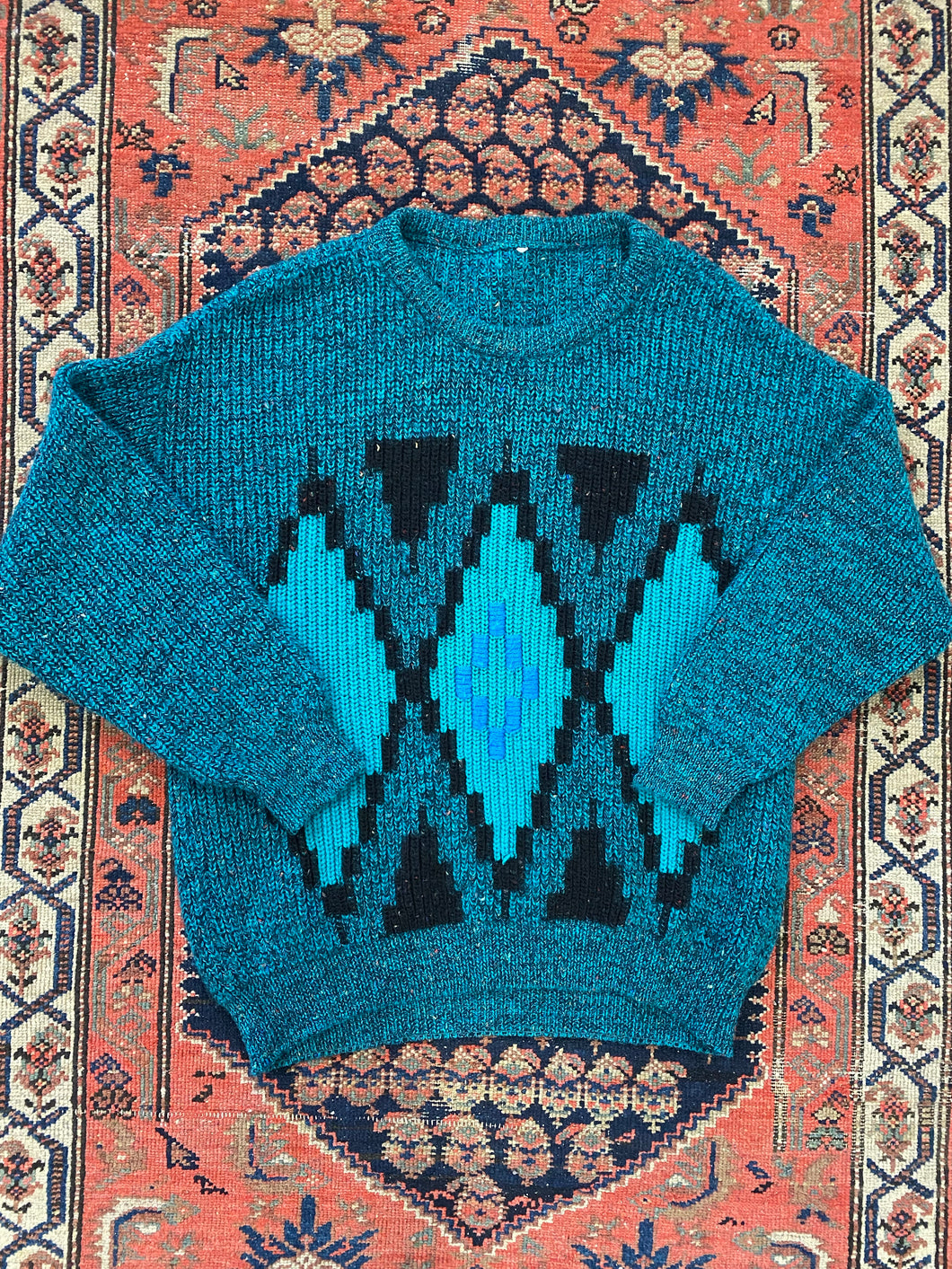 Vintage Teal Knit Sweater - XL