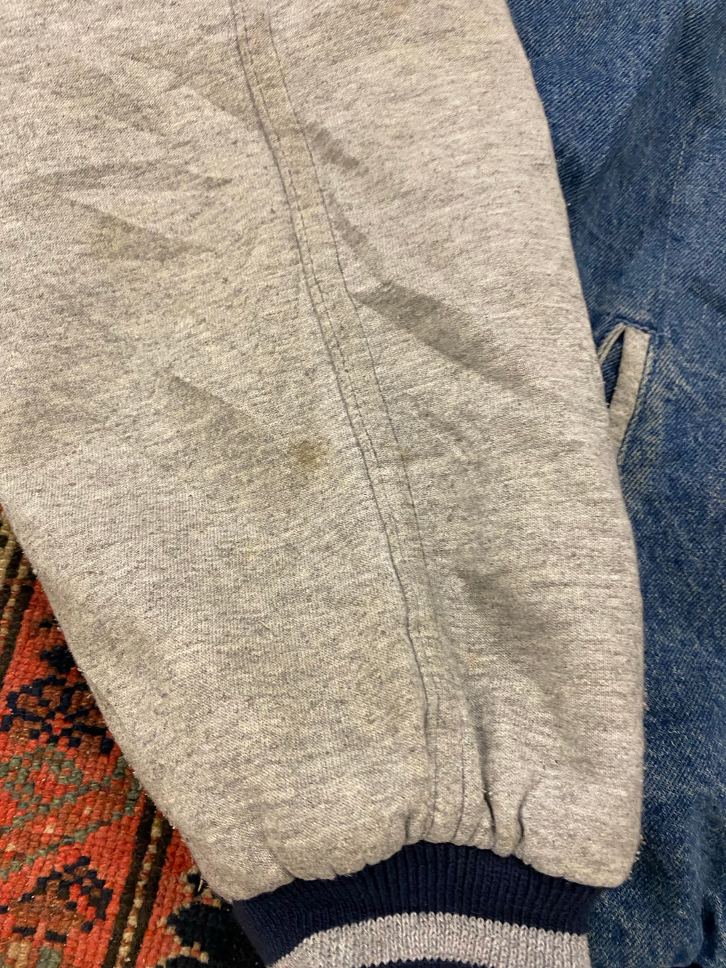 Vintage Denim Varsity Jacket - L