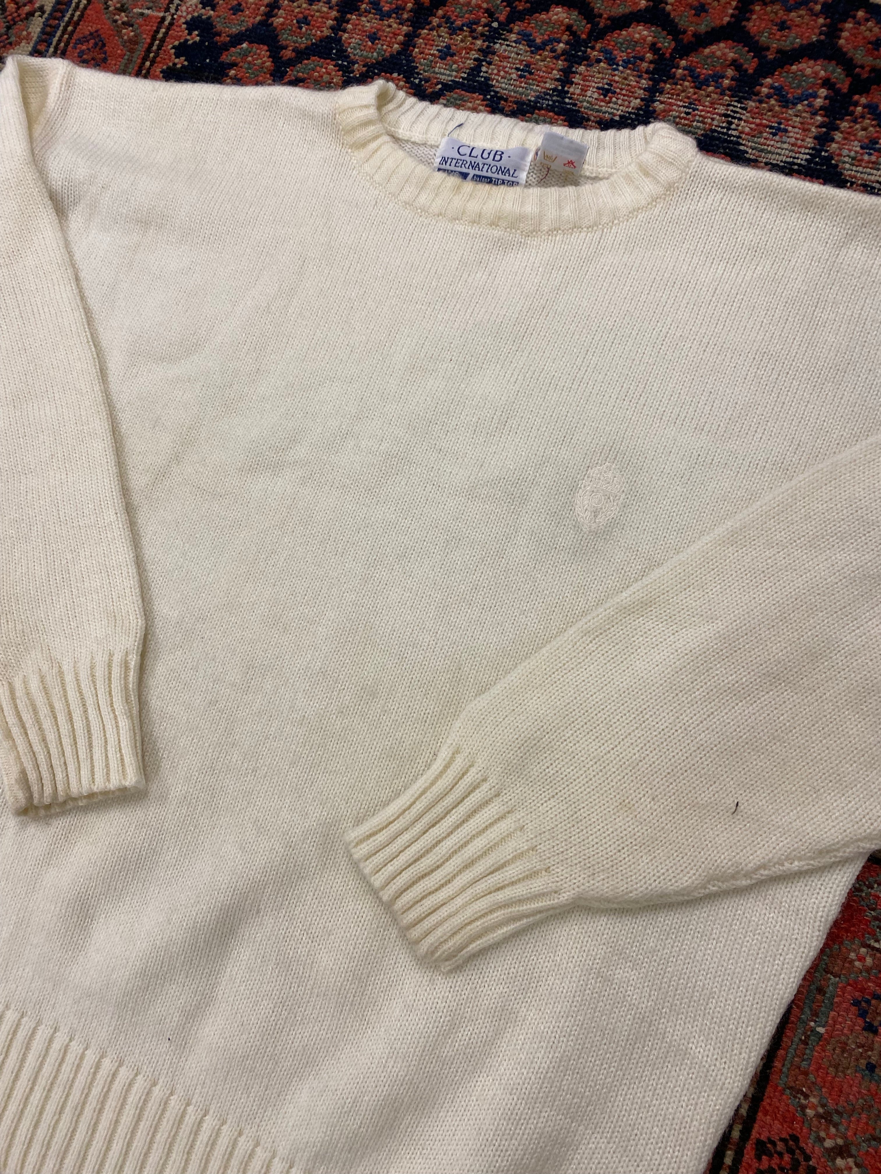 90s White Knit Sweater - L