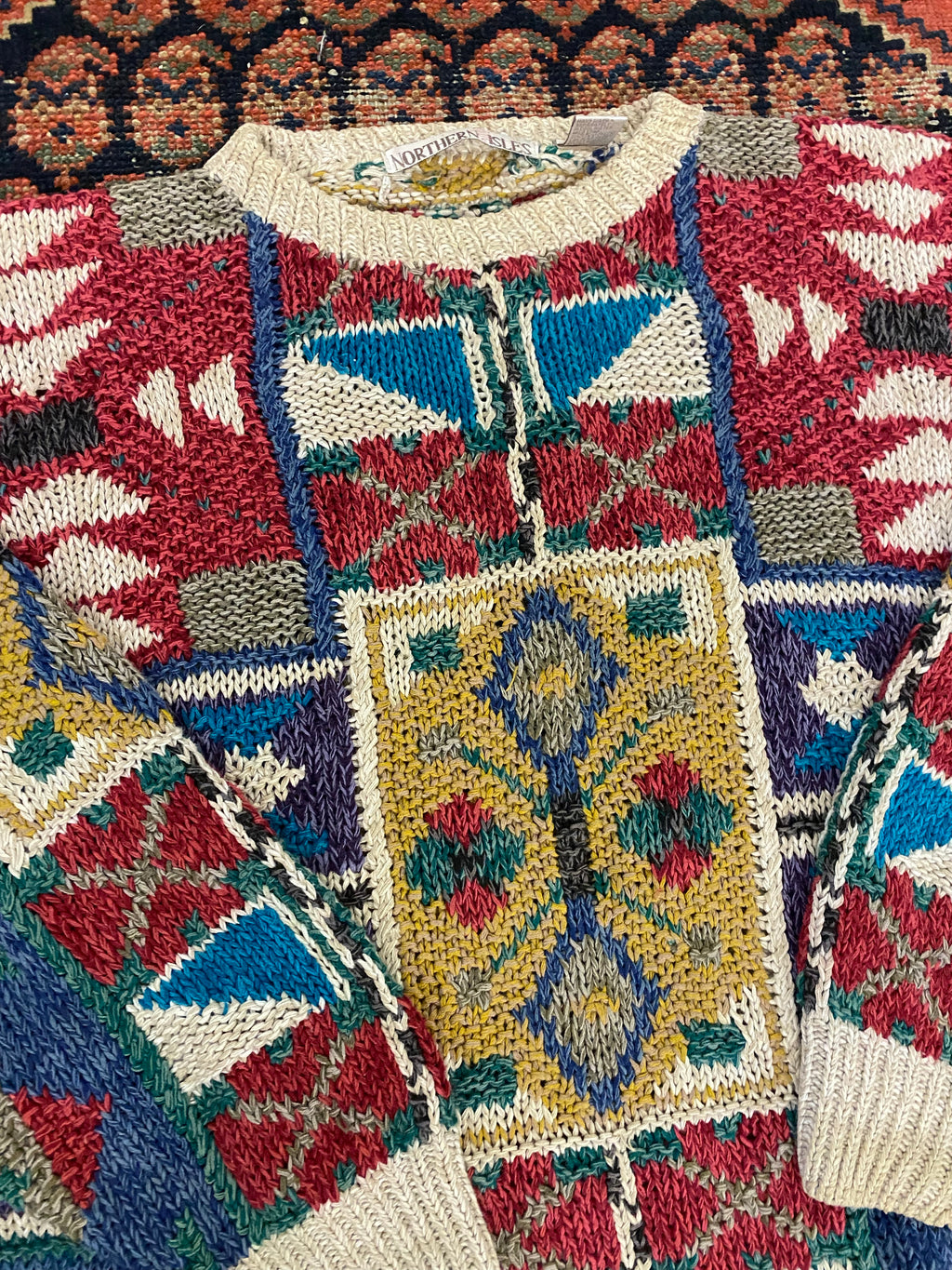 Vintage Patterned Knit Sweater - L