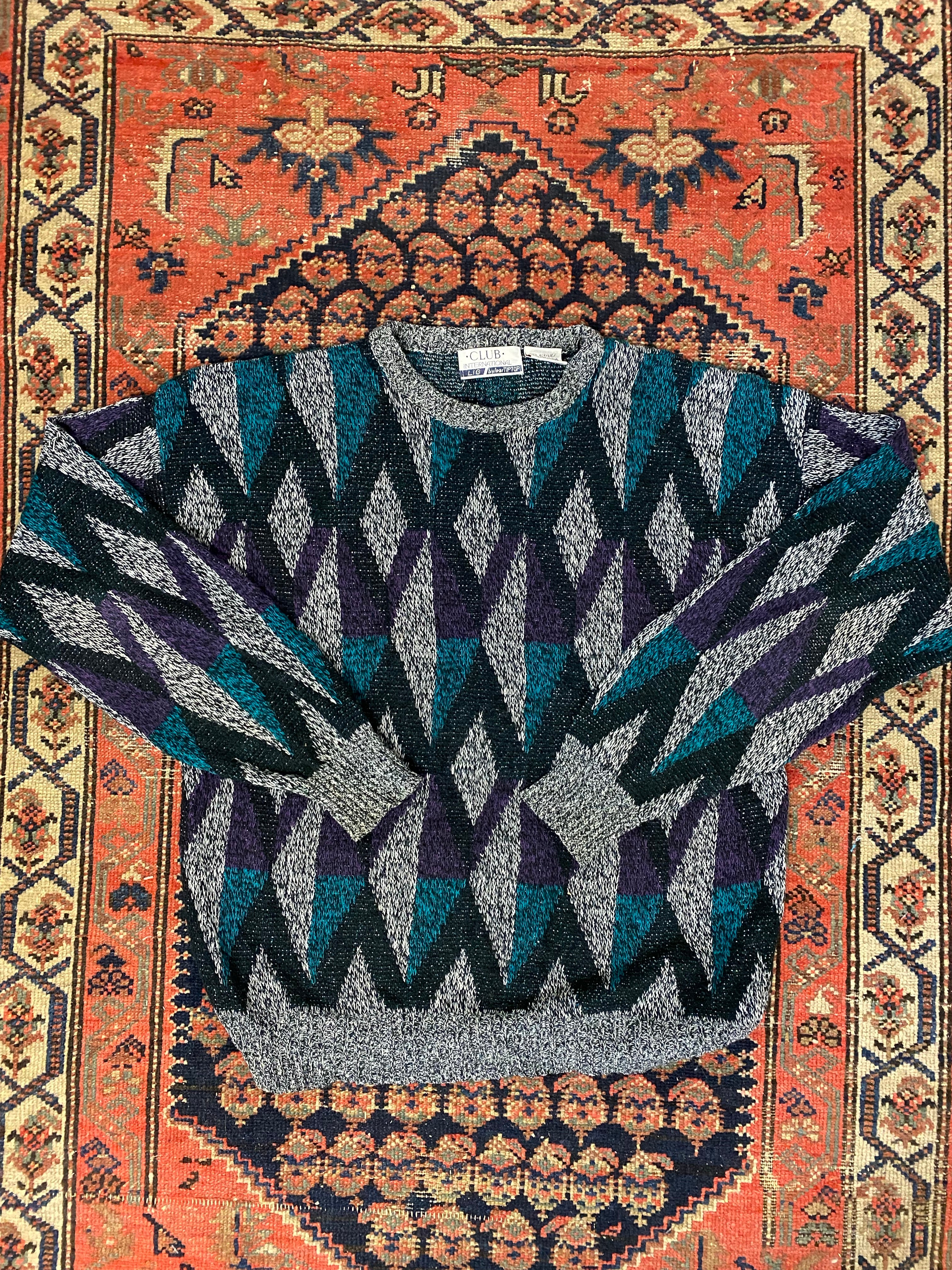 Vintage Patterned Knit Sweater - M/L